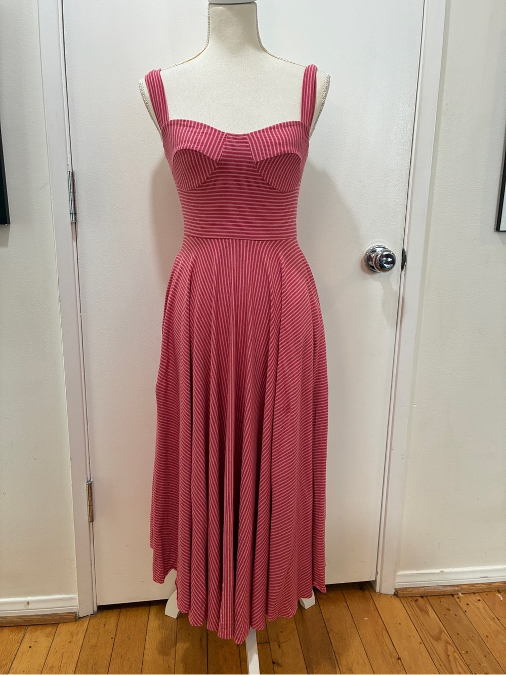 Red striped midi dress